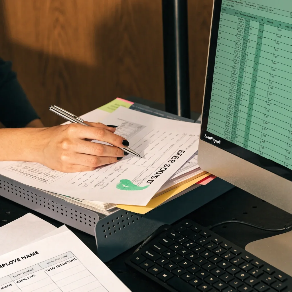 A person filling in a tax withholding form by hand at an evening table